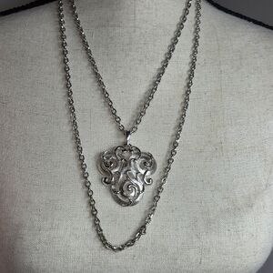 vtg crown trifari silver tone long pendant necklace 2 strand swirl textured